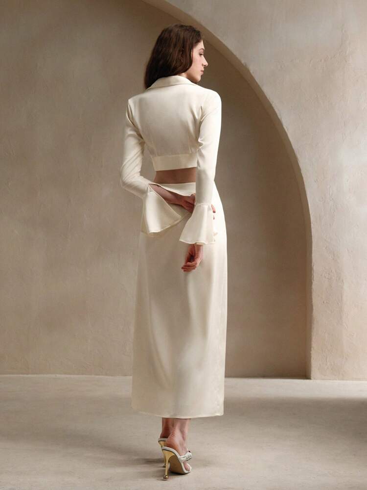 2pcs Set: Elegant Off-Shoulder Flare Sleeve Top And Skirt