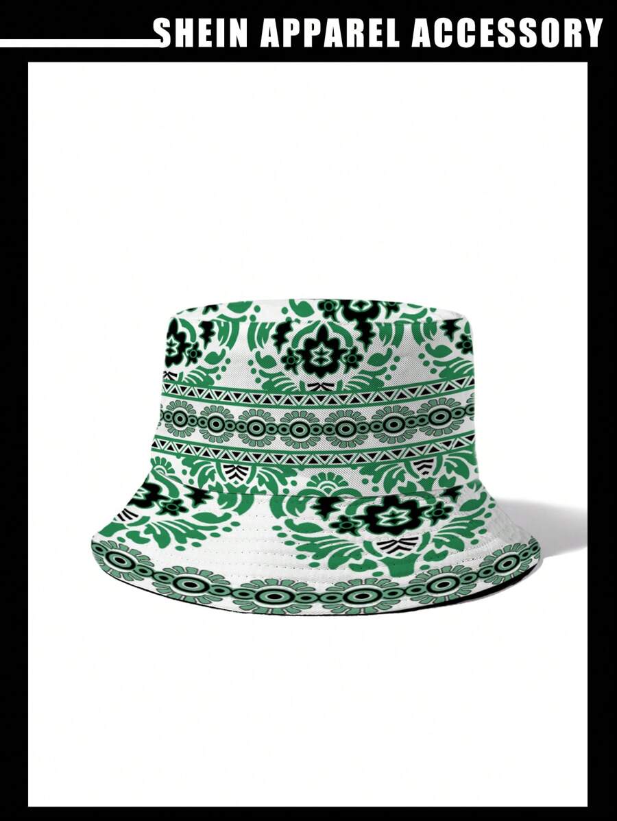 SHEIN 1pc Green Floral Print Reversible Bucket Hat For Women - Multicolor - View 1