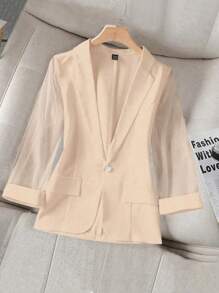 Chiquease Spring Summer Casual Patchwork Sleeves Suit Jacket - Apricot - View 1