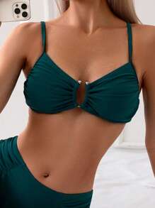 SHEIN Swim Damski Jednolity kolor Pomarszczona Topy Bikini