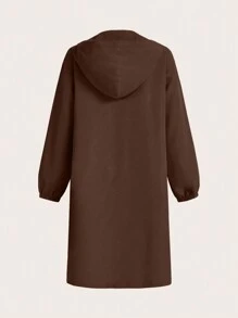 SHEIN LUNE Women's Loose Stand Collar Patch Pocket Jacket Fall Winter Cloth For Women - Coffee Brown - View 2