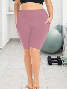 SHEIN LUNE 加大码高腰紧身优质运动/户外瑜伽紧身裤 - 粉色 - 查看 4