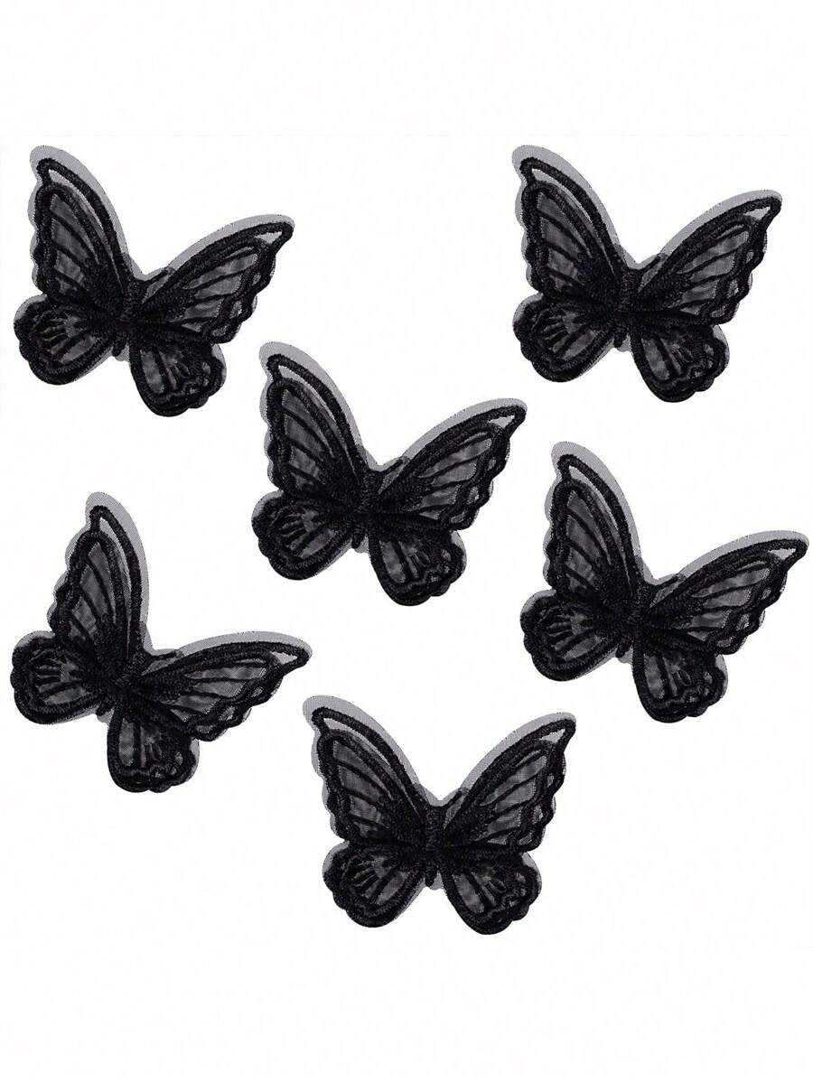 10pcs Wedding Party Bridal Veil Decor, Faux Net Lace Butterfly Embroidered Headpiece Accessories, DIY Layered Sheer Butterfly Costume Trim - Black - View 1