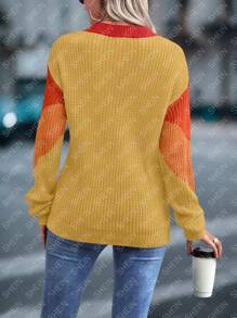 SHEIN LUNE Suéter casual de cuello redondo de manga larga de bloques de color para mujeres - Multicolor - Ver 2
