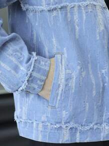 Manfinity Roghcode Áo khoác denim tay dài sờn họa tiết nút nam, trang phục dạo phố thời trang - Màu xanh lam - Xem 7