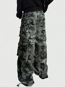 ROMWE MEN Street Life Men's Drawstring Waist Star Print Cargo Pants, School, For Fall