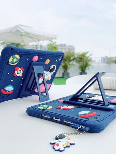 Blue Phone Case Apple Kids Ipad Case Astronaut Exploring Space Cartoon IPad Protective Case With Stand, Compatible With IPad Air2/IPad Mini/IPad 5/6/7/8/9