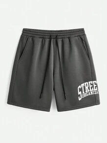 Manfinity VCAY Men's Loose Fit English Print Long Sleeve Knit Sweatshirt Set, For Fall Winter - Dark Grey - View 7