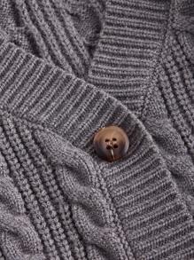 SHEIN MOD Plus Size Women's Vintage Style Cable Knit Textured Long Sleeve Cardigan, Gray