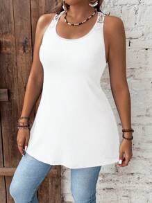 Calvaya 大码蕾丝拼布休闲吊带背心 - 白色 - 查看 5