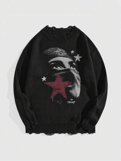 Street Life Sudadera de cuello redondo de manga larga con estampado de figura para uso casual de hombre