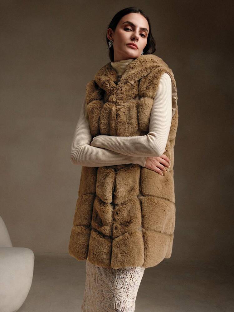 Women's Stylish Faux Fur Sleeveless Hooded Vest
