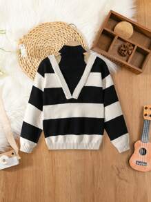 SHEIN Tween Girl Stripes Ribbed Knit Layered Sleeveless Sweater, Autumn - Multicolor - View 6