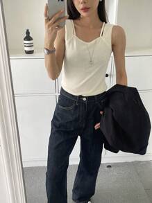 FRIFUL 女士纯色宽肩带简约休闲背心外出上衣