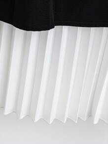 SHEIN Clasi Váy xếp ly chắp vá phong cách đi làm thanh lịch cỡ lớn - Đen và trắng - Xem 3