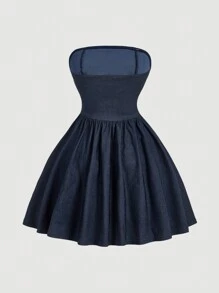 SHEIN MOD Váy in họa tiết Cowgirl cổ chữ V,Váy dạ hội,Trang phục buổi hòa nhạc dành cho nữ,Trang phục cử nhân,Váy Homecoming - Màu xanh lam - Xem 2
