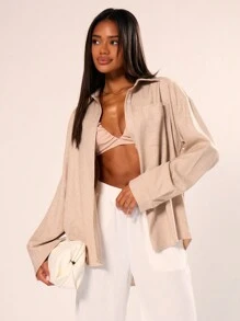 MUSERA Long Sleeve Collared Shirt Vacation Spring Summer Casual - Khaki - View 1