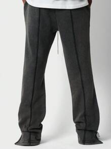 SUMWON 破洞徽标运动裤，带抽绳，舒适健身街头服饰家居服运动休闲运动秋冬 - 黑色 - 查看 4