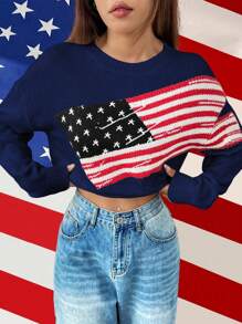 Chiquease Suéter corto con bandera de manga larga y cuello redondo, para uso diario casual