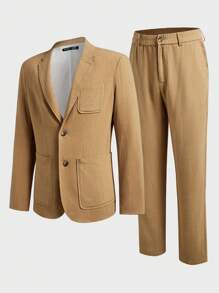 Manfinity VCAY Men's 2pcs Woven Business Casual Suit Set, Suitable For Spring And Autumn Seasons And Office Work - Brown - View 2