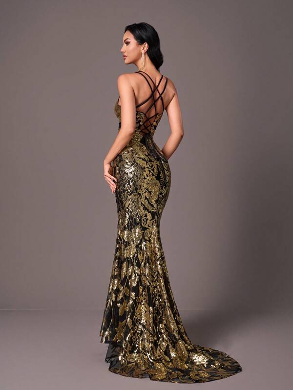Glamrae Robe de soirée longue sequins dos nu élégante et luxueuse, robe de bal semi-formelle, pour anniversaire, invité de mariage, robe de remise des diplômes ou de bal des finissants
