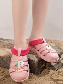 柔软、舒适、轻便的儿童男孩女孩可调节绑带室内户外沙滩凉鞋水上鞋 - 粉色 - 查看 3