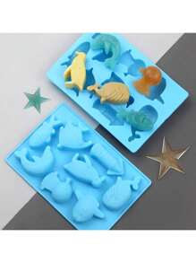 8 Even Beautiful Multi-Shape Dolphin  Small Fish Silicone Chocolate Mold Silicone Ice Lattice Mold 1pc - Blue - View 2