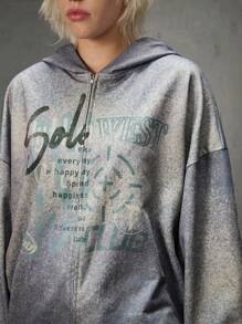 Manfinity VCAY Áo nỉ trùm đầu dệt kim in chữ dáng rộng dành cho nam, thích hợp cho mùa xuân và mùa thu, Halloween, nhiều màu sắc, phù hợp với cặp đôi, tay dài, áo hoodie có khóa kéo, đi chơi, thời Phục hưng, graffiti, cho mùa thu đông - Xám - Xem 4