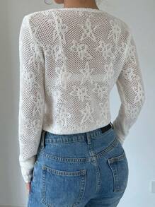 Chiquease Button Front Solid Long Sleeve  Crop Cardigan Fall Cloth For Women - White - View 2