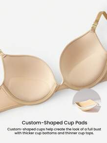 LUVLETTE 米色低胸聚拢 T 恤 基本款清爽舒适文胸