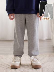 Cozy Pixies 2pcs Baby Boy's Elastic Waist Solid Color Knitted Soft Jogger Pants Set