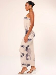 MUSERA Tie Dye Printed Fitted Maxi Dress Wedding Guest, Summer, Elegant - Multicolor - View 3