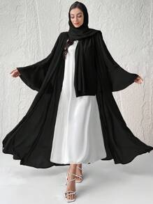 Al Najma Abrigo árabe modesto con capucha y mangas largas acampanadas de unicolor para mujer (Abaya)
