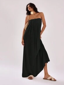 MUSERA 抹胸宽松褶皱长裙，适合度假、夏季、毕业典礼、优雅婚礼宾客、海滩度假、伊比沙岛、秋季、夜间外出、婚礼宾客、优雅、教堂、约会之夜、圣诞节、秋季、冬季派对等场合。