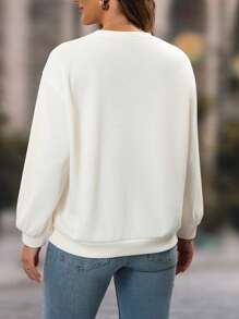 SHEIN LUNE Women Sweatshirts Crew Neck Sweatshirt Winter Tops Fall Clothes Work Women Tops Long Sleeves Woman Fall Tops - White - View 2
