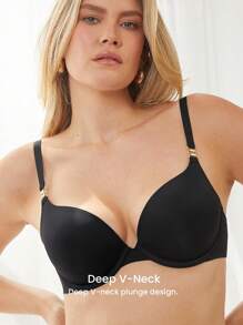 LUVLETTE Plunge Push-Up Black T-Shirt Basic Breezy Comfort Bra
