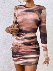 Allurite Women's Fashionable Full Print Ruffle Bodycon T-Shirt Dress - Multicolor - View 6