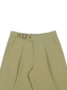 Manfinity Mode Women's Casual Front Button Pocket Simple Design Pants, Daily Wear - Green - View 4