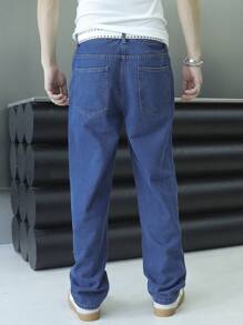 Manfinity Roughcore Men's Casual Multi-Pockets Five-Pointed Star Allover Print Simple Denim Jeans - Blue - View 2