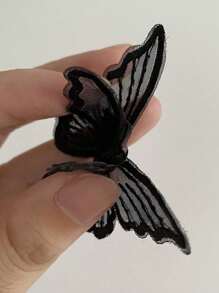 10pcs Wedding Party Bridal Veil Decor, Faux Net Lace Butterfly Embroidered Headpiece Accessories, DIY Layered Sheer Butterfly Costume Trim - Black - View 4