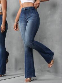 SHEIN Tall Jeans de campana de mujer, de mezclilla con estiramiento sexy, azules, corte bota