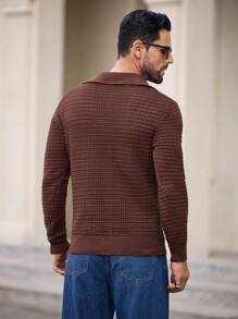 Manfinity VCAY Slim Fit kortärmad stickad tröja för män - Brun - Visa 2