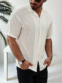 Manfinity Homme قميص رجالي صلب بأزرار أمامية للصيف