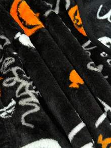 SHEIN SXY 女士拉链万圣节字母印花长袖休闲连帽夹克 - 黑色 - 查看 8