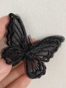 10pcs Wedding Party Bridal Veil Decor, Faux Net Lace Butterfly Embroidered Headpiece Accessories, DIY Layered Sheer Butterfly Costume Trim - Black - View 5