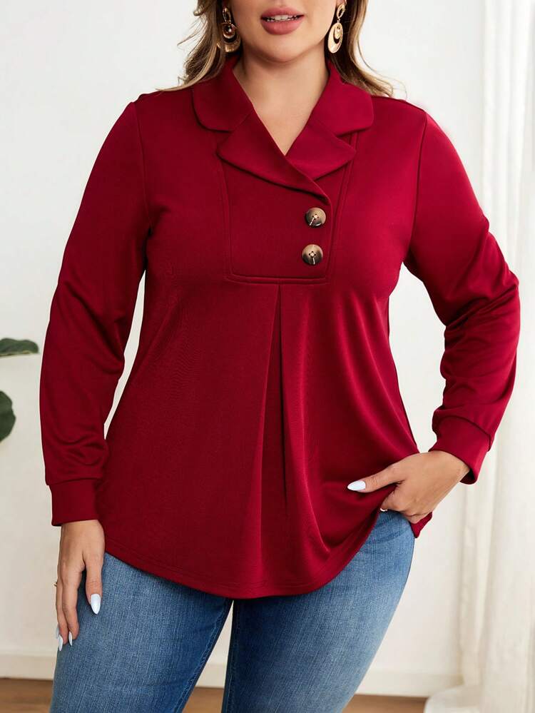 Plus Size Women's Solid Color Simple Casual Long Sleeve V-Neck T-Shirt