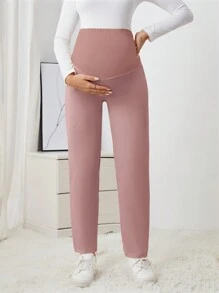 SHEIN Maternity High Waisted Tapered Patchwork Pants - Pink - View 3
