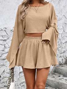 Pariaura 船領短上衣和短褲(無鏈款) - 卡其色 - 查看 3