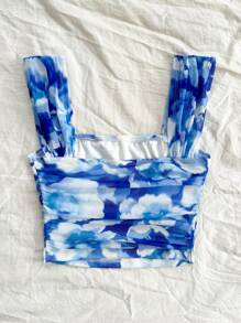 Soleia لباس علوي التانك الصيف المحاصر ذي الرقبة المربعة مع طباعة الزهور للنساء في أوقات الفراغ WYWH