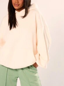 MUSERA Oversized Drop Shoulder Hooded Sweatshirt Casual - White - View 5